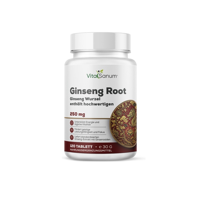 VitaSanum® – Ginseng-Wurzelextrakt (Panax ginseng C.A. Meyer) – 250 mg – 120 Tabletten VitaSanum® – Ginseng-Wurzelextrakt (Panax ginseng C.A. Meyer) – 250 mg – 120 Tabletten