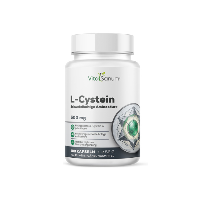 VitaSanum® L-Cystein – 1 Kapsel Tagesportion mit 500 mg L-Cystein VitaSanum® L-Cystein – 1 Kapsel Tagesportion mit 500 mg L-Cystein