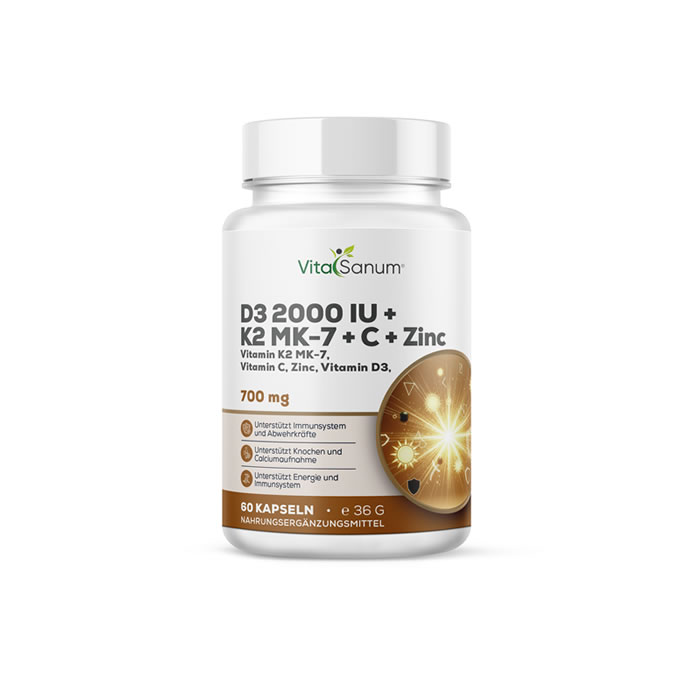VitaSanum® - D3 2000 IU + K2 MK-7 + C + Zinc – 60 Kapseln VitaSanum® - D3 2000 IU + K2 MK-7 + C + Zinc – 60 Kapseln